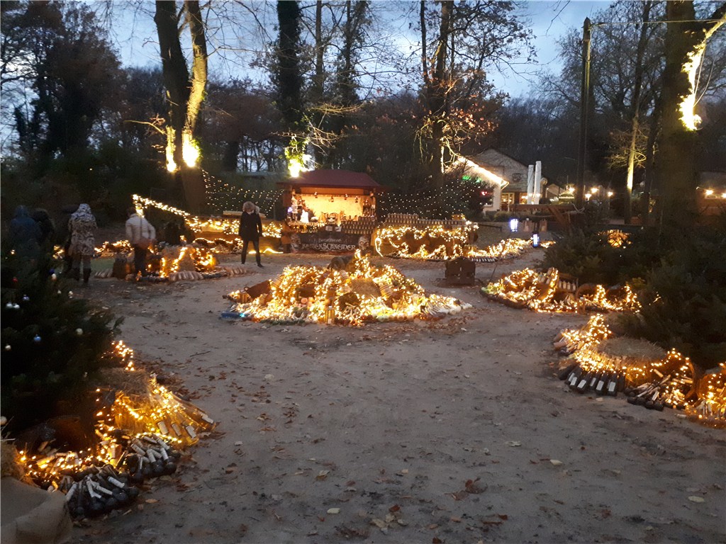 Phantastischer Mittelalterlicher Lichter Weihnachtsmarkt